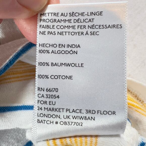 V-Neck Shirt BDG Urban Outfitters Woman's L Short Sleeve Blue Yellow Stripes - Picture 5 of 9